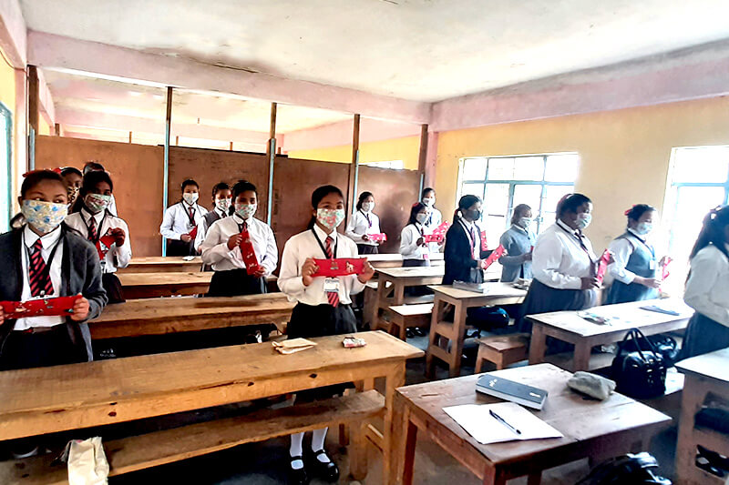 Covid relief work- Sanitary pads distribution in school